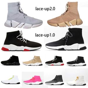 Balenciagas estampadas Speed Letter balencigas Masculino Malha Tecido Sapatos casuais com cadarço Tênis ultra flexível Botas femininas de designer 1.0 2.0 Bota solado moldado 6K3I