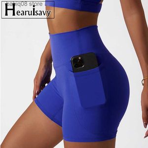 Yoga Outfit Comfortable Skin Friendly Summer High Waist Yoga Shorts Gym Hip Lift Pants Pocket Breathable Running Cycling Sports Shorts Women T230421