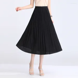 Skirts Korean Style Autumn Black Skirt Ladies A-line Elegant Big Size Pleated Maxi Long For Women Fashion 2023