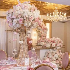 Party Decoration 10pcs)Metal Flower Stand With Crystal Beads Vases For Wedding Table Road Lead Candlestick Centerpiece 2654