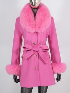 Kvinnor Down Parkas CXFS vinterjacka Kvinnor Real Fur Coat Natural Fox Collar Cuffs Belt Cashmere Woolen Warm Outterwear Streetwear 231120