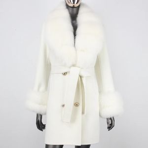 Womens Fur Faux True Coat Winter Jacket Natural Fox Collar Dubbelskikt manschettkassemot blandad ull varm 231121