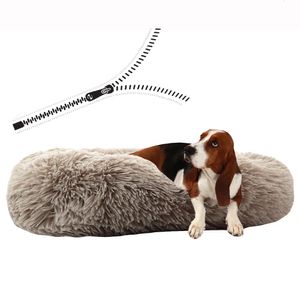 Kennels kalemleri büyük köpek yatak, fermuarlı yuvarlak evcil hayvan yatağı kedi mat uzun peluş köpekler köpek kulübesi kış sıcak uyku donut evcil hayvanlar 231120