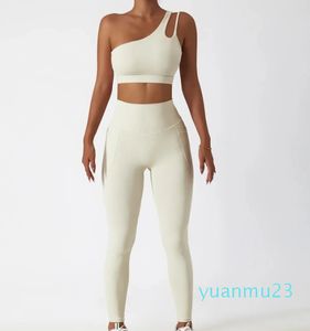 Completo da yoga da donna senza cuciture monospalla set reggiseno sportivo sexy allenamento vita alta leggings tute fitness abbigliamento sportivo