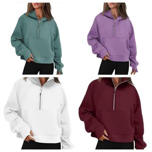 Felpa con cappuccio da yoga Felpa con cappuccio da donna con zip intera Scuba Felpe Autunno e inverno Plus Velluto Giacche ispessite felpe con cappuccio che indossano abiti corti larghi