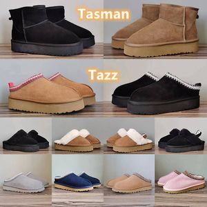 Tasman Hausschuhe Tazz Senfsamen Kastanienfell Slides Schaffell Classic Ultra Mini Plateaustiefel Winter Damen Herren Slip-on Schuhe Wildleder Obermaterial Wolle Herbst Winter Booties