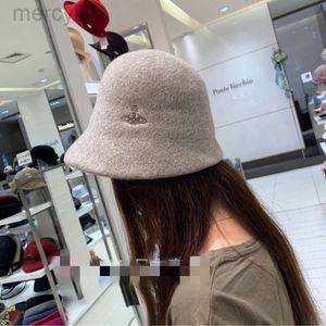 Viviennewestwood Viviene Westwood Hat Caps Fisherman's Hat Autumn and Winter Saturn Embroidered Wool Hat Water Bucket Hat