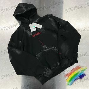 Herrtröjor Sweatshirts tvättade Cardigan skadade hoodie män kvinnor 1 1 bästa kvalitet broderi huvtröjor t231121