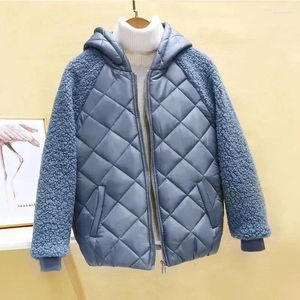 Women's Trench Coats Autumn Winter Thin Light Down Cotton Jacket Women Short Coat Hooded Loose Lmitation Lamb Female Wool Jackets