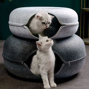 Kennes Penut Donut Cat Bed Interactive Tunnel Pet Fel Felt Tool Toys Trening House Training Materiały 231120