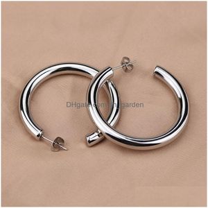 Hoop & Huggie Gold Plated Hoop Earring Simple Thick Round Circle Stainless Steel Earrings For Women Punk Hiphop Jewelry Brin Dhgarden Otz16