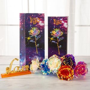Decorative Flowers 1PC Colorful Luminous Artificial Flower No Watering Non-fading Stable Base Golden Foil LED Fake Rose Wedding Favor