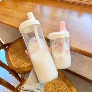 Tassen Kawaii Perle Milch Tee Stroh Glas Wasserflasche Frauen Student Tragbare Große Kapazität Kunststoff Saft Boba Milch Tee Trinkgefäße Tasse Z0420