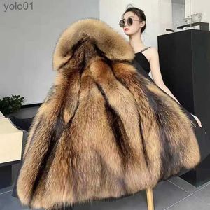 Women's Fur Faux Fur Woman Pie Overcome Coat Winter Fr Fe Removable False Mink Inner Bile Imitation Raccoon Fur Collar Warm Coats Medium LongL231121