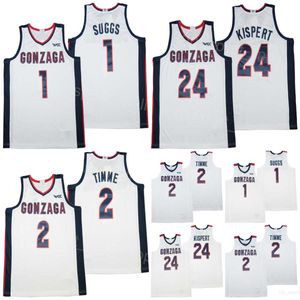 College Basketball Gonzaga 1 Jalen Suggs Jerseys 2 Drew Timme 24 Corey Kispert White Team University Respirável Moive For Sport Fans Pullover Pure Cotton Sewn