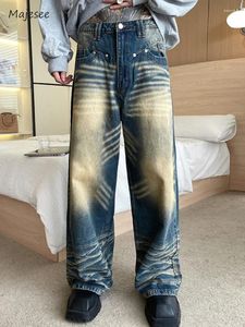 Jeans masculinos perna larga homens branqueados fazer velho retro bonito estilo japonês baggy prevalecente hipster avançado vitalidade jovem diariamente