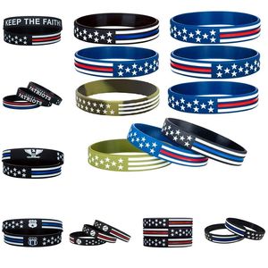 Festliga 40stylar 600 st/lotfest gynnar tunn blå linje amerikanska flaggarmband silikon armband mjukt och flexibelt bra för normala dagfestgåvor c0162