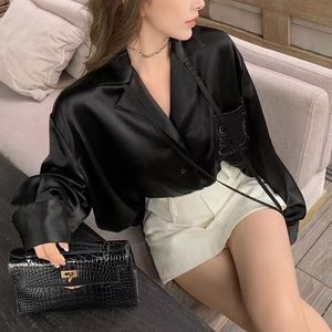 Top Silk Blouses Kobiety Nowe 2023 Modna bluzka z długim rękawem geometryczna drukowana designerska bluzka OPS Jakość szyfonowa bluzka damska seksowna płaszcz wiosenny jesienny ubrania