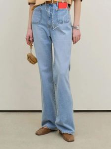 Женские джинсы в осенне-зимнем стиле с двойным карманом и прямым вырезом для женщин