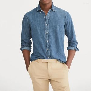 Mäns casual skjortor Spring Autumn Little Horse Men långärmad denim skjorta bomull masculina camisa klassisk stil smal passform