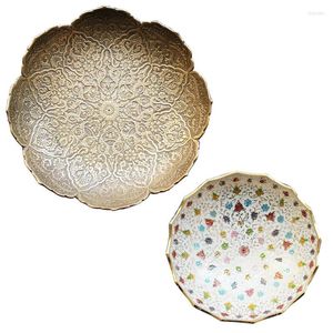 Plates Handmade Brass Pure Copper Vintage Engraving Lace Storage Plate Dried Fruit Jewelry Key Lucky Snack