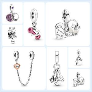 925 silver beads charms fit pandora charm Safety Chain Heart Charm