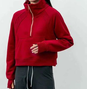 Completi da yoga LU-99 Felpe con cappuccio da fitness da donna Giacca da corsa da donna Sport Felpa con mezza cerniera spessa Cappotto corto allentato con pile6