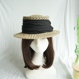 Breda brim hattar mode franska retro platt topp band kvinnor sommar elegant tjej solskade semester strand mössa solskydd stråhatt