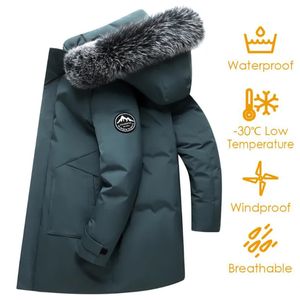 Piumino da uomo Autunno Inverno Lungo Uomo Piumino antivento Cappotti Uomo Caldo Piumino d'anatra bianco Giacca con cappuccio Parka Multi tasche Soprabito Uomo 231120