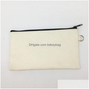 Storage Bags 19.5X11Cm Canvas Zipper Pencil Cases Pen Pouches Cotton Cosmetic Makeup Mobile Phone Clutch Bag Custom Logo Lx1368 Drop Dhtxv