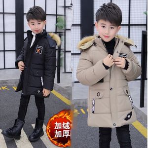 Jackets 4 6 8 10 12 14 Years Big Boys Jacket Autumn Winter Plus Velvet Warm Teen Kids Fashion Mid Length Zipper Hooded Coat 231120