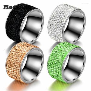Rings de cluster madape 8 fila zircão feminino casamento aço inoxidável 11 mm tamanho 7-12# anel de noivado de cor prata para presente