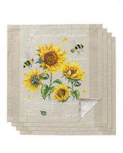 Table Napkin 4pcs Farm Rustic Retro Sunflower Bee Square 50cm Wedding Decoration Cloth Kitchen Dinner Serving Napkins