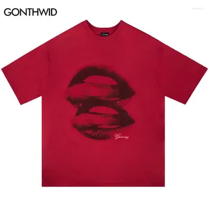 Herr t skjortor harajuku tshirt streetwear hip hop retro mun läppar grafisk tryck bomullsskjorta 2023 sommar mode lös casual tee topp