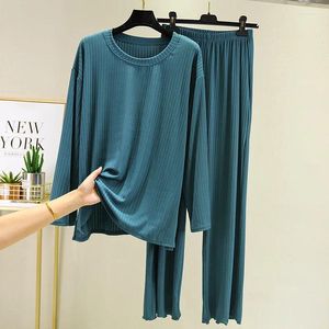 Damennachtwäsche XL XXL Herbst Baumwolle Frauen Pyjamas Sets Rosa Oansatz Homewear Lose Pijamas Anzug Hause Kleidung Pyjama Femme