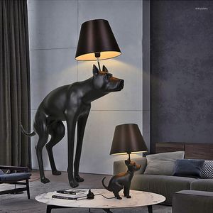 Table Lamps Nordic Resin Large Small Black Dog Lamp Floor Fabric Lampshade Living Room Bedroom Study Art Animal Decor Light