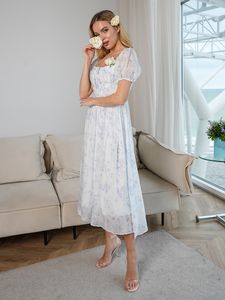 Casual Dresses Light Blue Off Shoulder Floral Dress Summer Beach Boho Sexy Maxi Dresses Korean Elegant Puff Sleeve Long Dresses For Women 230420