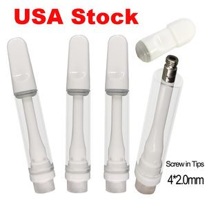 USA Stock Full Ceramic vagnar 510 Tråd Vape Catrones 1 ml Tjock olja Atomisatorer Tom e-cigarett platt skruv i spetsar Keramisk spole Atomizer V22 Anpassad logotypförpackning