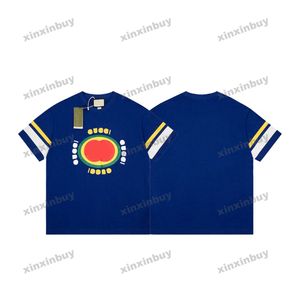 Xinxinbuy Men Designer Tee Tシャツ23SSレターチェストストライプ半袖コットン女性ブラックグリーンホワイトブルーXS-2XL