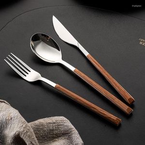 Dinnerware Sets Stainless Steel Tableware Creative Imitation Wooden Handle Knife Fork Spoon Japan Style Steak Silver Color Fashion Cutlery