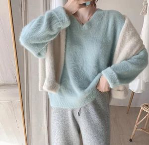 Maglioni da donna JSXDHK Taglie forti Donna Autunno Inverno Visone Pullover in cashmere Arrivo Donna Spessore Caldo Morbido lavorato a maglia Mohair Maglione allentato Chic