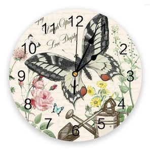 Wall Clocks Butterfly Flower Retro PVC Clock Living Room Bedroom Digital Home Decore Modern Design