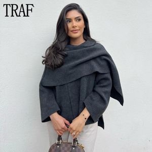 Damen Jacken TRAF Schal Mäntel für Frauen Asymmetrische Oversize Jacke Frau Herbst Mode Langarm Basic 231120