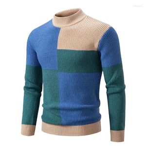 Męskie swetry jesienne zimowi mężczyźni kpiący szyja młodzieńcza witalność moda patchwork dzianinowy sweter szczupły męski pullover dzianin