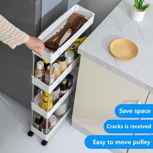 Hooks Storage Cart Multifunctional High Capacity Save Space 3/4-Tier Movable Floor-Standing Rolling Vertical Shelf For Kitchen