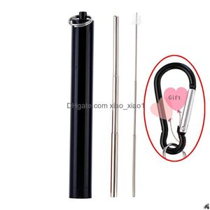 Drinking Straws Sts Portable Retractable St Reusable Metal With Case Set Washable 304 Stainless Steel Boba Tubes Bar Accessories Dro Dhewh