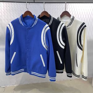 Designerkleidung Lässige Mäntel Rhude Frühling Herbst Dünner doppelter weißer Streifen Panel Kontrast Fleece Panel Lederjacke Mantel Lässige High Street Baseball Fashion