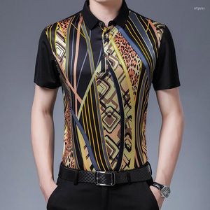 Men's Casual Shirts High Quality Real Ice Silk Vintage T With Collar Fashion Stylish Smooth Blouses Large Size Stretch Beachwear Comfortable