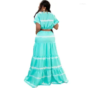 Vestidos de trabalho cutubly tie dye listrado saias conjunto feminino 2023 conjuntos de cintura alta e colheita topos moda verde roupas clube festa wear