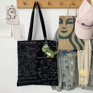 Shoppingväskor nyhet design canvas axelväska män kvinnor matematik symboler roliga avslappnade livsmedelslagring gata hip hop handväskor